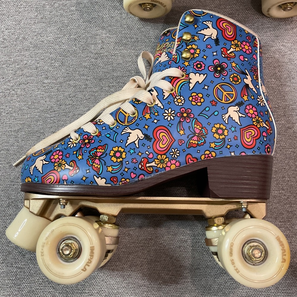 Impala Harmony Blue Peace & Love Quad Roller Skates Women's Size 9 Retro Blue